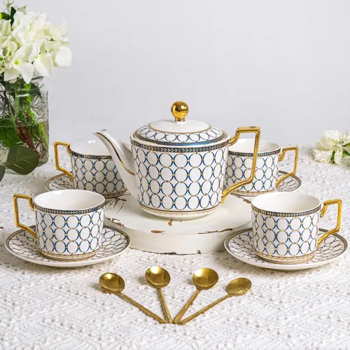 Miniatura 9 de Juego de taza y platillo de estilo europeo, 7 oz (aproximadamente 7.00 oz) de porcelana de hueso exquisita taza de té y platillo de platino