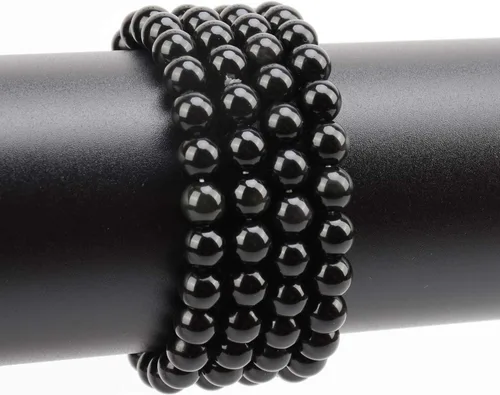 Miniatura 4 de Cuentas sueltas de 0.315 pulgadas/8mm de piedra natural redonda para hacer joyas con cordón elástico Obsidiana