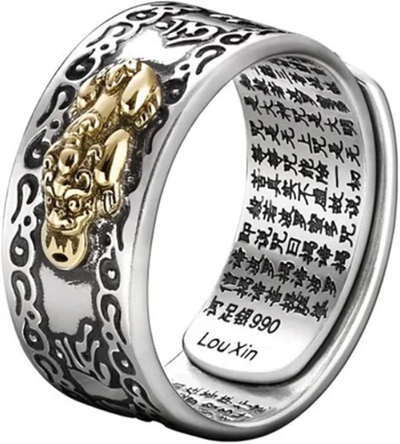 SANGHAI Feng Shui Pixiu Anillo Feng Shui Pixiu Mani Mantra Protección de Riqueza Anillo Amuleto Riqueza Abierto Abierto Anillo Budista Joyería
