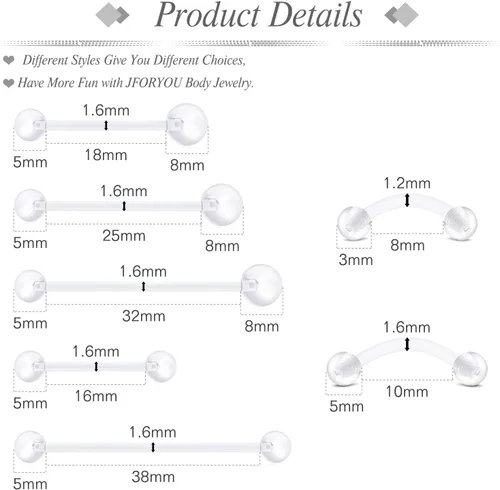 Miniatura 2 de JFORYOU Anillo de nariz acrílico transparente de 0.71 a 0.78 onzas (0.63-0.71 oz), joyería para el cuerpo para hombres y mujeres