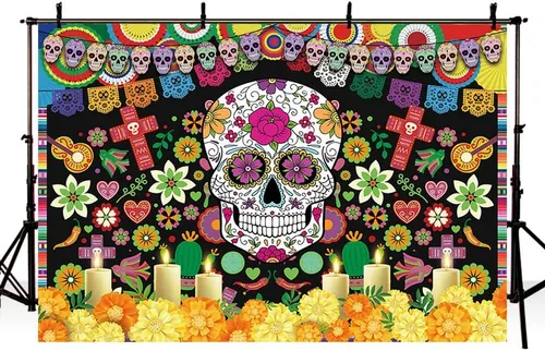Miniatura 3 de MEHOFOND Telón de fondo del Día de los Muertos para fiesta mexicana, Día de los Muertos, decoración de fiesta de cumpleaños, suministros