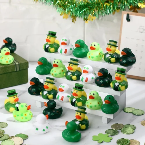 Miniatura 5 de Jerify 96 patos de goma para el día de San Patricio, 6 estilos, patos de trébol para baño, piscina, cumpleaños, regalos irlandeses del día de San