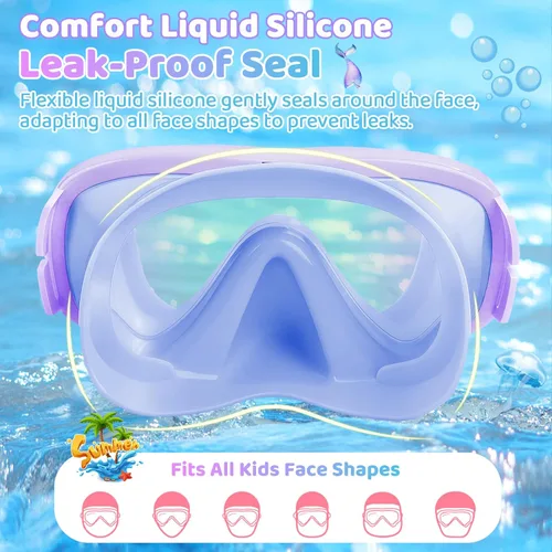 Miniatura 5 de Vvinca Kids-Goggles with Nose Cover, Diving Mask Elastic Fabric Strap Anti Fog Anti Shattered Lens for Kids Swim Goggles 3-14
