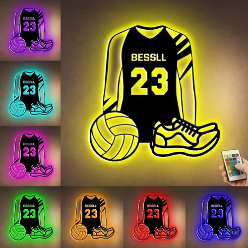 Miniatura 28 de Letrero de metal de jersey deportivo personalizado con luz LED, nombre y número personalizado, letrero de neón con nombre personalizado, decoración