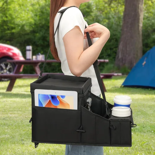 Miniatura 8 de Organizador de automóvil para niños, organizador de asiento trasero para niños y organizador de asiento de pasajero para adultos, enfriador y Negro