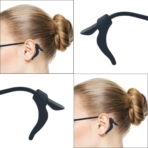 Miniatura 3 de YINGFENG 22 pares de agarres de silicona negra para gafas con caja de almacenamiento, retenedor antideslizante para gafas, gancho de silicona