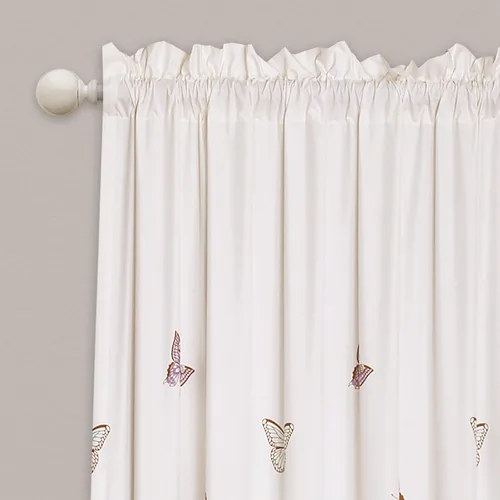 Miniatura 3 de Lush Decor - Cortinas de mariposas Flutter Juego de paneles con diseño de volantes para ventana de la sala, comedor, dormitorio (par), 84 x 52 Rosa