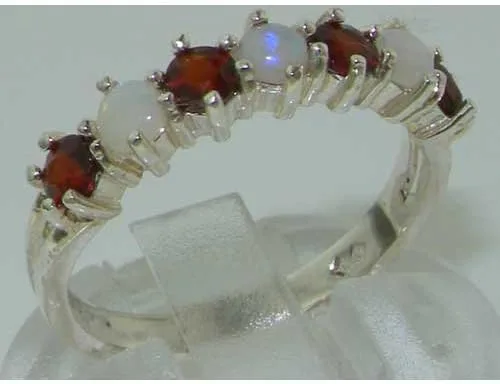 Miniatura 5 de Anillo de eternidad de plata de ley 925 auténtica auténtica con ópalo y granate.