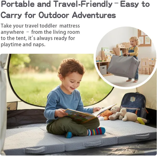 Miniatura 5 de Tiita Colchón de suelo plegable para niños, futón de felpa o tapete de suelo con bolsa de almacenamiento, tapete para siesta de piso para niños