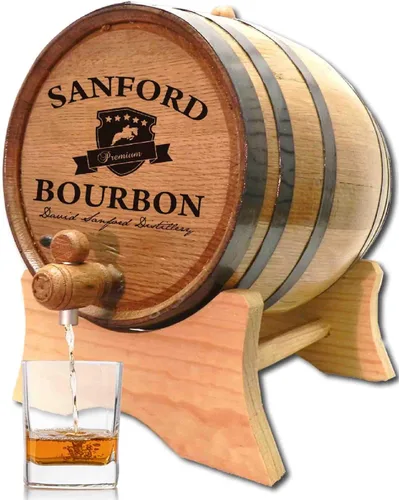 Barril de roble envejecido personalizado de 5 galones (20 litros) con soporte, bung y espita – Barril de madera de bourbon para la cerveza casera,