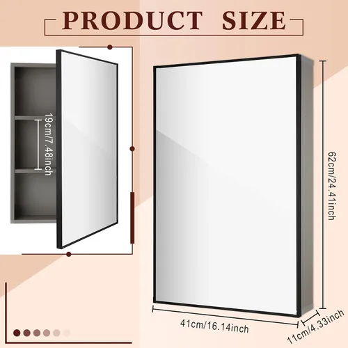 Miniatura 3 de Suzile Moderno botiquín de 16 x 24 x 4.3 pulgadas con espejo montado en la pared empotrado empotrado para baño empotrado, 3 estantes para puertas