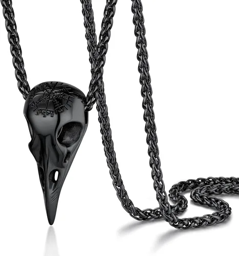 PROSTEEL Joyería vikingo nórdica para hombres y mujeres, collar vintage de martillo de Thor, hacha de Thor, cuervoOdin, cadena colgante de acero