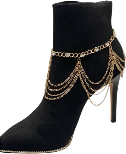 Miniatura 3 de Pulsera de metal dorado con cadena de botas occidentales para mujer, dije envolvente con múltiples ondas, Metal