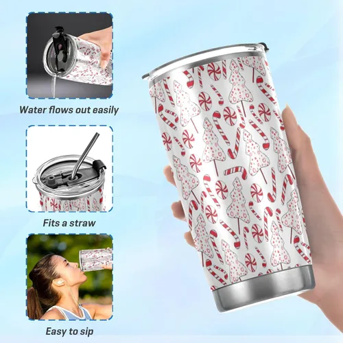 Miniatura 5 de Vaso de Navidad con diseño de bastón de caramelo, árbol de Navidad, taza de café con aislamiento, taza de viaje para oficina con popote y tapa, 20