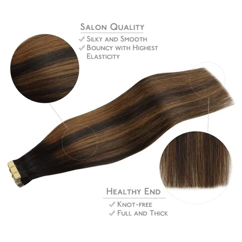 Miniatura 3 de WENNALIFE - Extensiones de cabello humano real adhesivas, 20 piezas, 1.76 oz (50 g), 18 pulgadas, negro natural a marrón castaño mezclado