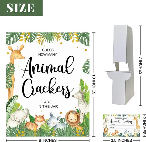 Miniatura 3 de Celepaty 50 juegos de safari para baby shower, tarjetas de juego Safari Guess How Many Animal Crackers con letrero, juegos de ducha temáticos