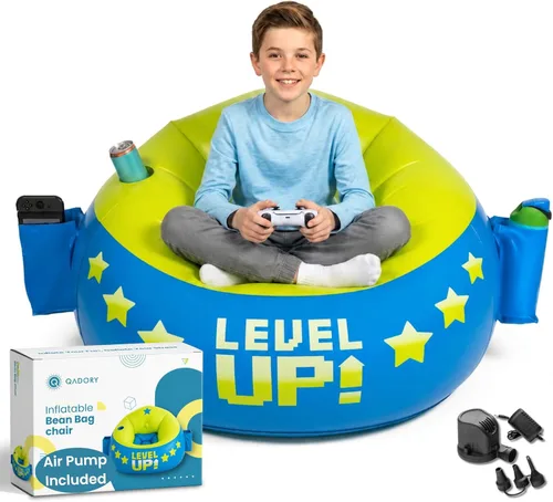 Miniatura 8 de Silla de Gaming Inflable para Niños – Soporta Hasta 300 libras, Incluye Bomba de Aire, Portavasos, 2 Bolsillos – Asiento de Puf de Gaming Duradero