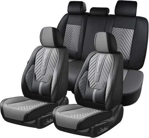 Miniatura 23 de Coverado Fundas de asiento de automóvil, juego completo de fundas de asiento de cuero sintético, fundas protectoras de asiento de lujo, ajuste Rojo
