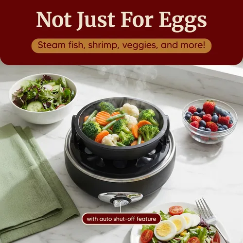 Miniatura 5 de Elite Gourmet EGC007CHC# Cocedor Rápido de Huevos, 7 Huevos Hervidos Fáciles de Pelar, Duros, Medianos, Suaves, Escalfador, Máquina para Tortillas