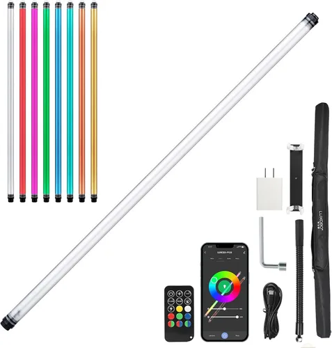P120 RGB luz de fotografía portátil, control de aplicación 1350 lúmenes LED video luz varita 360 ° a todo color 12 modos de iluminación CRI≥95 IP68