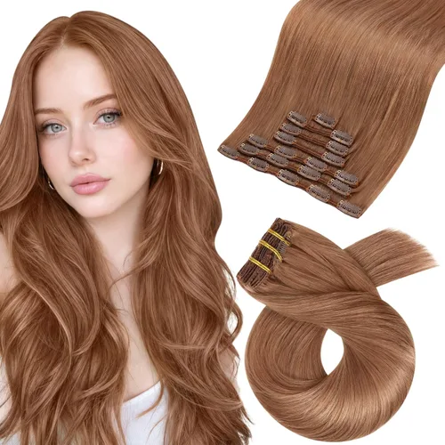 Miniatura 26 de Moresoo Extensiones de cabello humano Remy con clip, color rubio platino, extensiones de cabello humano real de doble trama, color rubio #60, 18