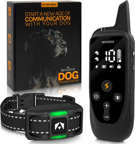 INVIROX Collar de entrenamiento para perros con control remoto, collar de choque de 123 niveles para perros, rango de 1100 yardas, sistema