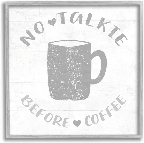 Miniatura 10 de Stupell Industries No Talkie Before Coffee Phrase - Taza de bebida gris enmarcada en negro, 12 x 12, blanco roto