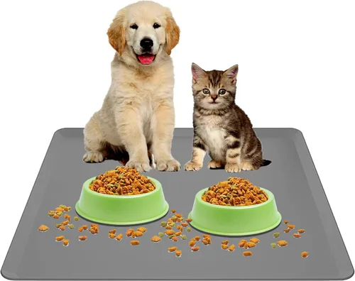 TidyFriend Tapete para Comida de Mascotas - 24" x 24", Bandeja para Mascotas para Comida y Agua, Tapete de Silicona para Perros, Tapete