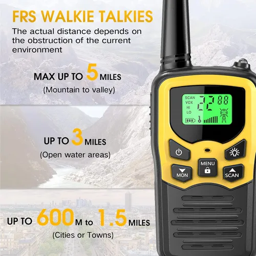 Miniatura 3 de Walkie Talkies con 22 canales FRS, walkie talkies MOICO para adultos con linterna LED, pantalla LCD de escaneo VOX, walkie talkie familiar de largo