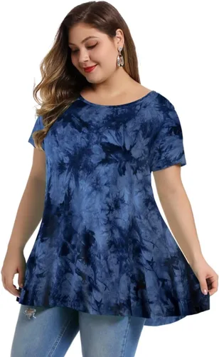 Miniatura 2 de MONNURO - Camiseta de manga corta para mujer, holgada con mucho vuelo, talla grande