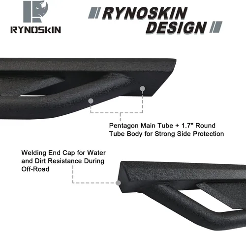 Miniatura 4 de RYNOSKIN - Estribos laterales para 2018-2025 Jeep Wrangler JL 2 puertas, pasos de roca resistentes, estribos laterales SUV de acero, barras Nerf