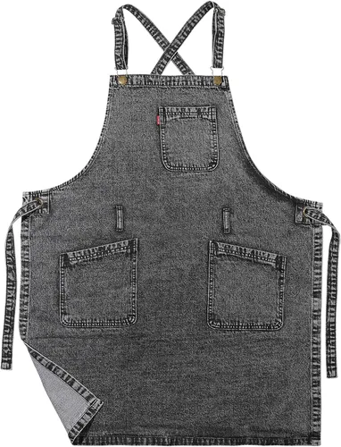 Miniatura 8 de Delantal de Chef de Mezclilla para Mujeres con Bolsillos, Delantal de Cocina de Camarera de Jean para Hombres para Cocinar Jardinería Pintura