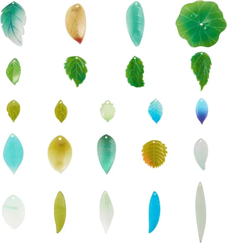 Miniatura 20 de Craftdady Dijes de cuentas de hojas de arce transparentes, colgantes colgantes de adorno para colgar, bonitos dijes para collares, pulseras