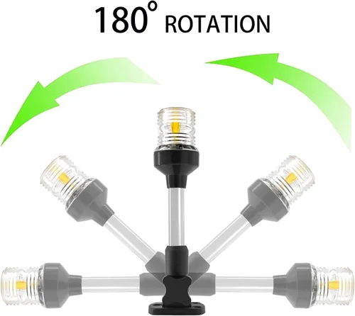 Miniatura 3 de ISURE MARINE Luz LED de popa plegable de 9 pulgadas, 3 millas náuticas, luces de anclaje de navegación, color blanco, 360 ° para pontón y barcos