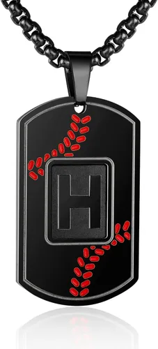Miniatura 33 de A-Z Collar con etiqueta de perro para hombre, dije de béisbol, cadena de acero inoxidable de 22 + 2 pulgadas, regalo de joyería personalizado