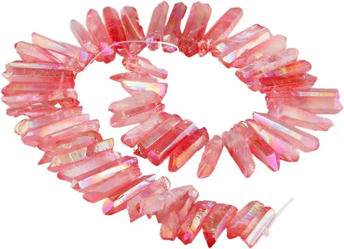 Miniatura 9 de SUNYIK Angel Aura Cuarzo con Revestimiento de Titanio Puntas de Cristal Palos Rugosos de Cuarzo Picos Cuentas de Punta Hebra de 15 Pulgadas Perforada