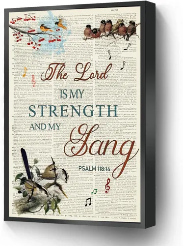 Lienzo impreso en lienzo con texto en inglés "The Lord Is My Strength And My Song", póster con versículo bíblico cristiano, listo para colgar, para