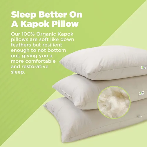 Miniatura 2 de Bean Products Almohada estándar con funda de almohada, almohada de cuello suave relleno de kapok orgánico con funda de algodón orgánico, funda