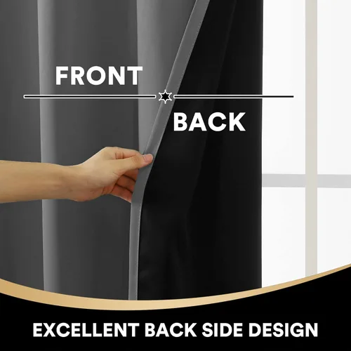 Miniatura 6 de PrinceDeco Cortinas 100 % opacas para dormitorio, paneles de cortina completamente opacas súper suaves, aislantes, con ojales, cortinas opacas Gris