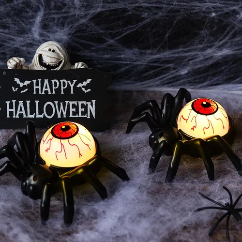 Miniatura 8 de YBB 12 velas de té de araña de Halloween, novedosas velas LED sin llama, funciona con pilas, lámparas de té naranja para fiesta de Halloween, mesa