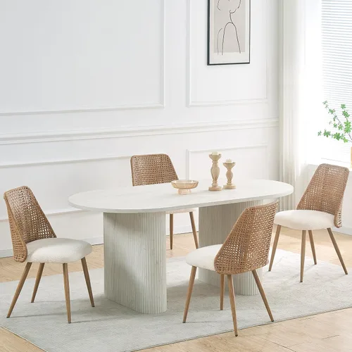 Miniatura 3 de Juego de 4 sillas de comedor de ratán, sillas de comedor de mimbre, sillas de comedor con respaldo de ratán de polietileno tejido y asiento de tela