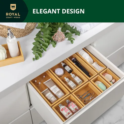 Miniatura 6 de ROYAL CRAFT WOOD Caja organizadora de cajones de bambú de lujo, juego de papeleras, organizador de cajones multiusos para cocina, baño, escritorio