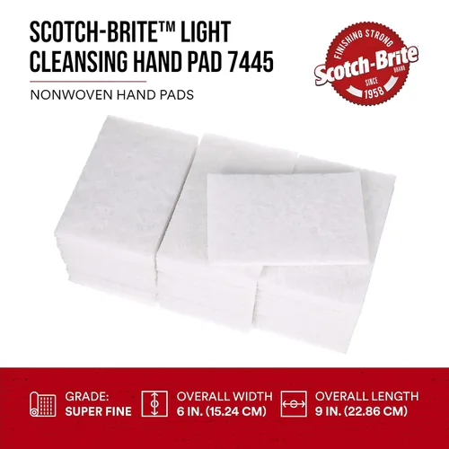Miniatura 2 de Scotch-Brite 7445 Paño de mano para limpieza ligera, 6 pulgadas x 9 pulgadas, suave almohadilla abrasiva para lijado manual, para metal, vinilo