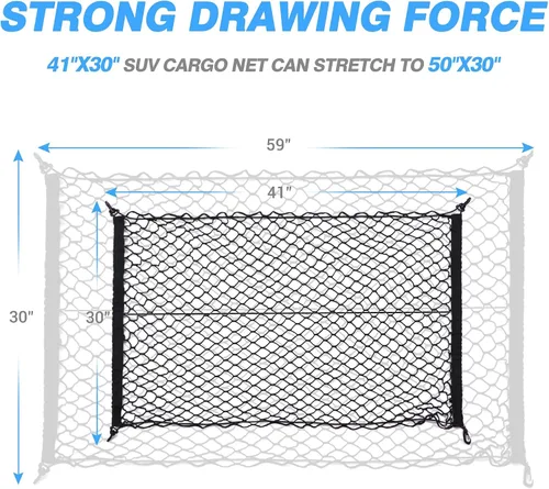 Miniatura 5 de Mictuning Upgraded 41"x30" organizador de carga neta auto camión de malla elástica de carga trasera – Ajuste Universal para SUV camiones mini