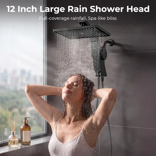 Miniatura 3 de MakeFit Cabezal de ducha de lluvia filtrado con combo de mano, cabezales de ducha de lluvia de alta presión de 12 pulgadas y varita desmontable