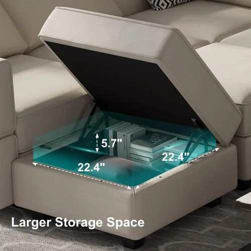 Miniatura 6 de Belffin Sofá modular grande con asiento de almacenamiento, sofá en forma de U de gran tamaño con tumbona reversible, juego de sofá modular con Gris