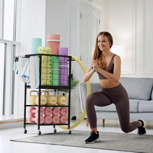 Miniatura 7 de Estante de Mancuernas para Hogar, Estante de Peso para Gimnasio en Casa, Estante de Almacenamiento para Esterilla de Yoga, Organizador de Equipo
