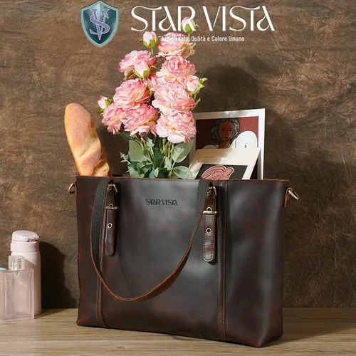 Miniatura 8 de STAR VISTA Scopella Bolsa de cuero de grano completo, XL, portátil de 15.6 pulgadas, cremalleras YKK, asas ajustables y correa, funda para carrito