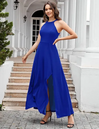 Miniatura 7 de Dressystar Vestido de sirena para mujer, vestido de sirena con abertura halter, elegante, largo, formal, vestido de graduación, cóctel, boda
