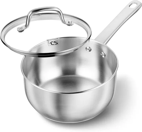 Miniatura 9 de KOCH SYSTEME CS Cacerola de acero inoxidable de 1 cuarto de galón, cacerola de 1 cuarto de galón con tapa, sartén de acero premium, sartén Indutcion